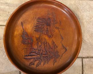 Carved Wooden Tray with Japanese Scene and Personal Inscription second image