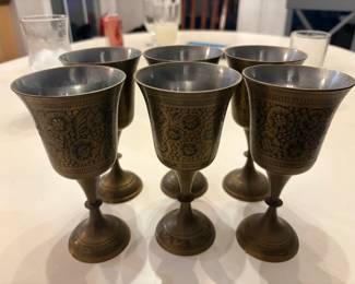 Set of Six World Gift ZY India Silver Plated Brass Etched Goblets second image