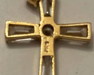 k Yellow Gold Baguette and Round Cubic Zirconia Cross Pendant second image