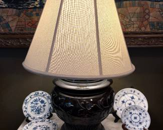 Bronze lamp and Royal Copenhagen 