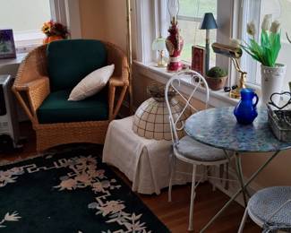 Henry Link Wicker Chair,  Capiz Hanging Lamp,  Ice Cream Table and Chairs