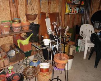 Pots, Pots and more Pots! Planters, Chairs, Scrap Wood and Yard Art.