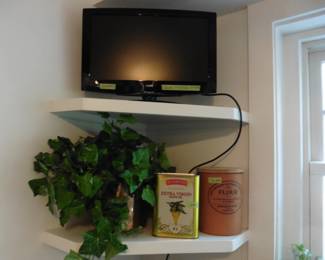 TV with Built-in  DVD Player, Pottery and Copper Planter