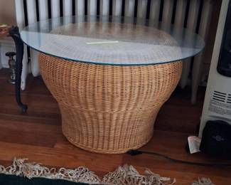 Wicker Table with Glass Top