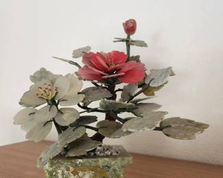 Chinese Jade and Hardstone Bonsai Tree Sculpture
