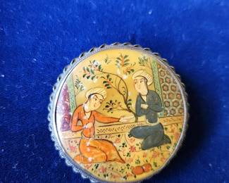 Handpainted Asian Pin on Silver.