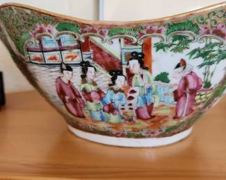 Antique Chinese Cut Corner Rose Medallion Bowl