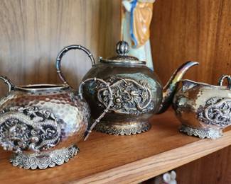 A fantastic Antique Chinese Sterling Silver Tea Set - Dragon Details! It's beautiful!