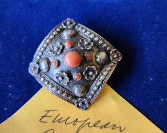 European Pin with Coral and Silver.