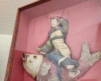 Japanese Shadow Box Frame...Figure riding a Carp.
