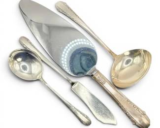 Enchantress International Sterling Silver Cake Knife, Ladle, Butter Knife, And Sugar Spoon