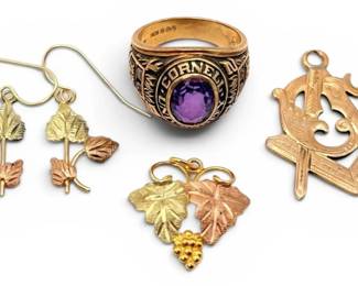 10k Gold Cornell Class Ring, TriColor Pendant with Matching Earrings,  Freemason Pendant