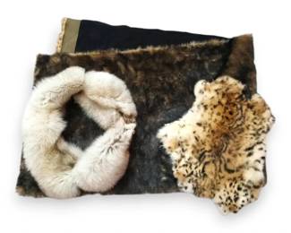 2 Fur Pelts  1 Brown Faux Fur Shawl