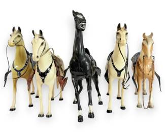 Plastic Horse Figures With Saddles And Reins