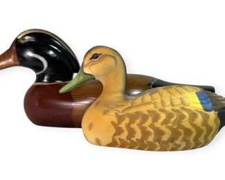 Wooden HandPainted Duck  Royal Crown Porcelain Duck Figure
