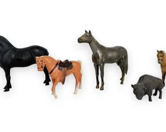 Iron, Brass, And Metal Horse Figures And Buffalo