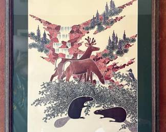 Paul Goble Framed Art Print of Deer  Beaver at Waterfall