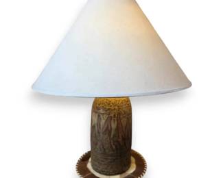 Art Pottery Base Lamp with Cowhide Trivet