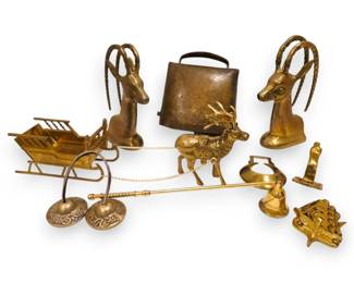 Brass Ibex Bookends, Reindeer  Sleigh, Bell  More