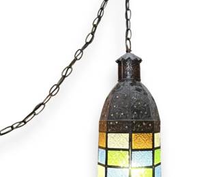 MoroccanStyle Stained Glass Hanging Swag Lamp