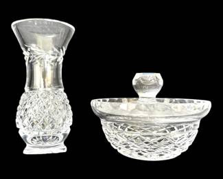 Galway Irish Crystal Leah Bud Vase  Waterford Crystal Lidded Jam Or Honey Jar