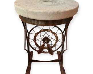 Grinding Stone Top Side Table with Metal Copper Finish Dreamcatcher Base