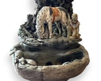 Henri Studio Cast Stone Fountain with Native American Man  Horse