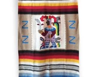 Handwoven Mayan Aztec Blanket Wall Hanging Throw with Rod