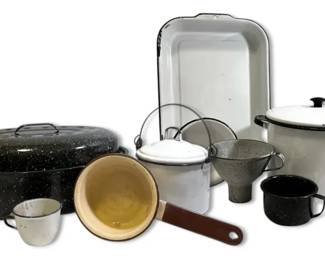 1900s1930s White Enamel Kitchenware Items