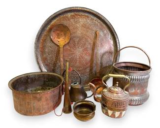 Antique Copper KitchenwareFloral Copper Tray, Teapot  More