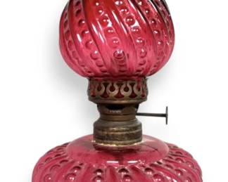 Antique Cranberry Glass Oil Lamp