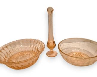 Pink Depression Glass Bud Vase  Bowls