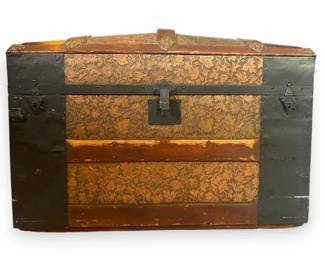 Antique Steamer Trunk with Embossed Leaf Design