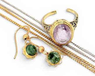 14k Gold Earrings, Ring, and Two 18 Chains
