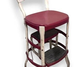 Vintage Costco Red  White Metal Stool
