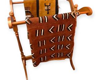 Wooden Quilt Rack With Two African Mudcloth Tapestries