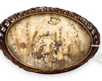 Antique Wicker Tray with Dried Flowers