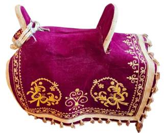 Intricate Embroidered Saddle with Stand, Tassels,  More