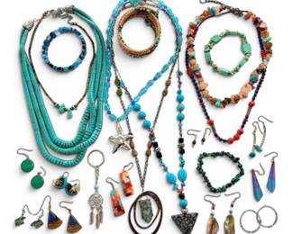 Blue, Green, And Turquoise Necklaces, Bracelets,  Earrings