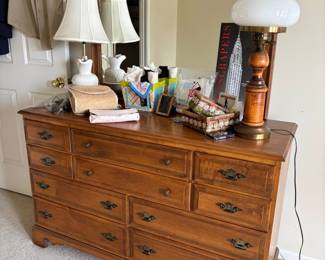 Maple finish dresser with mirror