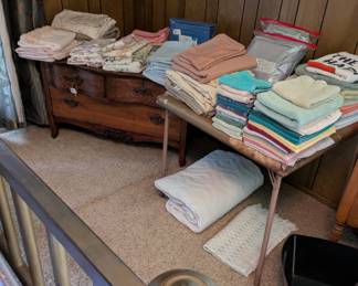 Assorted bedding,  towels 