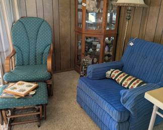 Glider rocker, blue chair 