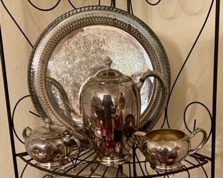 Silver plater tea pot with sugar and creamer