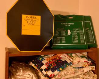 Man’s hat in box, Newman High School stadium seat cushions 1969-1970
