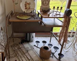 Vintage metal students desk with attached pencil sharpener