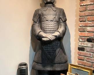 Here you have a life-size Terracotta Warrior replica.  This is ideal for film, theater, themed spaces, or bold interior design.  With high visual impact, he's ready to stand watch wherever you place him.  Could be a bit heavy, so bring friends to help move him.  Not guaranteed to work as a carpool lane buddy.