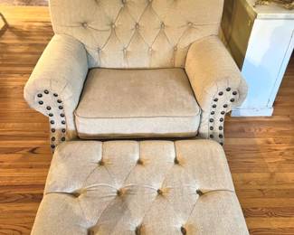 Overstuffed tufted back chair with ottoman
