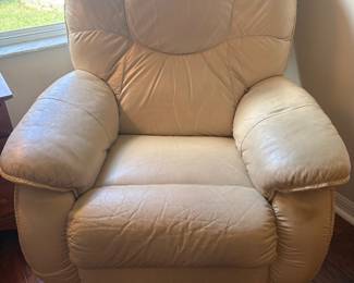White leather La-Z-Boy manual recliner 