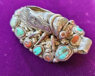 Very Large 'Bug' Pendant - Silver, Tuquoise and Coral.
