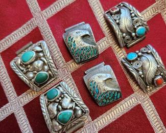 Native American/Southwestern Navajo Silver Cuff Sets with Turquoise and Coral Stones.